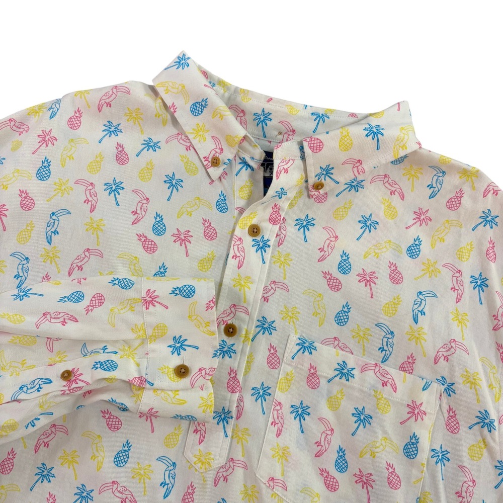 Chubbies Weekend Mens XL Tropical Pineapple Toucan Print Popover Shirt White